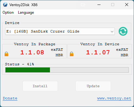 Ventoy prepares the drive